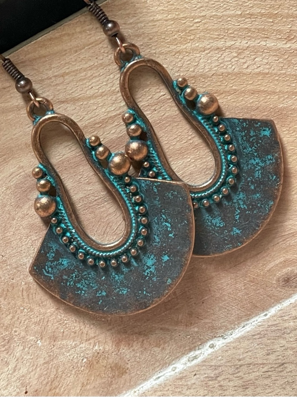 Bohemian Patina Copper Teardrop Earrings - Turquoise Patina